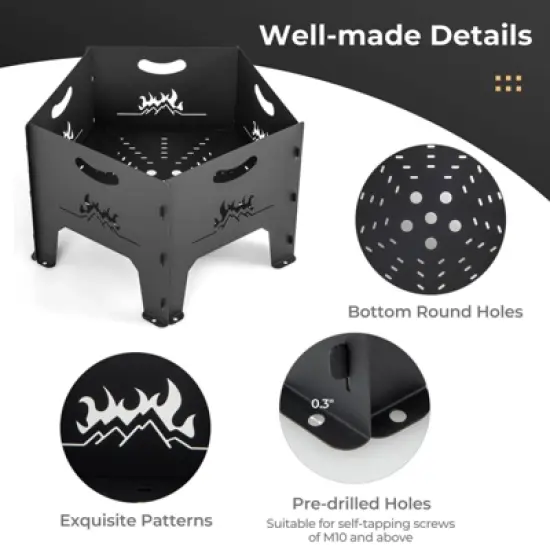 WELLFOR 18.5" Pentagon Collapsible Wood Burning Fire Pit With Storage Bag W-70670 Black image {3}