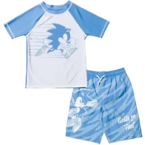 SEGA Sonic the Hedgehog Knuckles Tails Pullover Rash Guard and Swim Trunks Outfit Set Little Kid to Big Kid image {8}