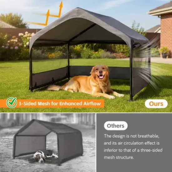 ORRD Extra Large Outdoor Dog House Tent, 3-Sided Mesh Windows, Sun & Rain Cover Pet Shelter, Gray 4'x4'x3.3' image {1}