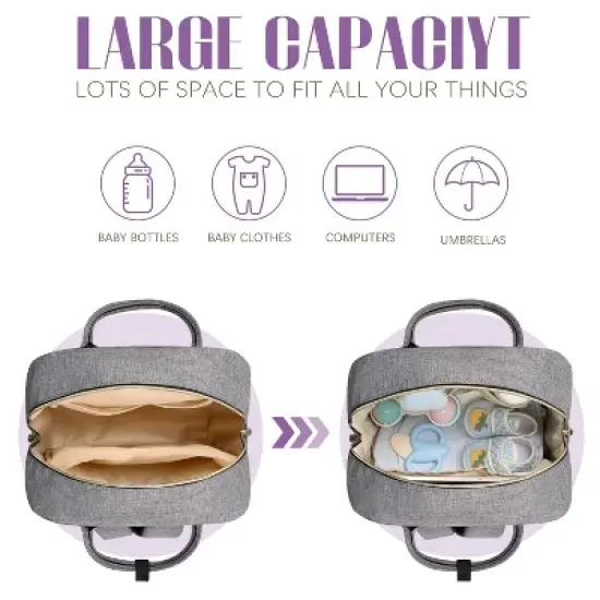 Itopfox Diaper Backpack for Baby Essentials, Multi-Function Waterproof Travel Tote with Stroller Straps & Pacifier Case - Grey image {2}