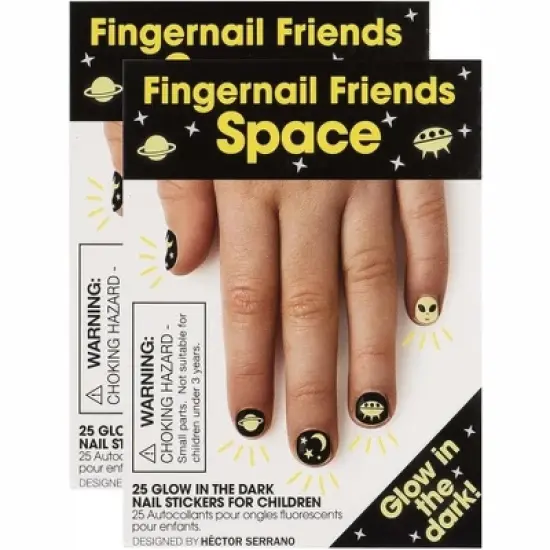 Wrapables Fingernail Friends Colorful Nail Stickers Nail Art for Children, Glow in the Dark Space (50 Stickers) image {1}