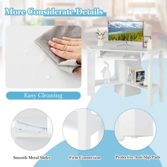 Costway Wooden Corner Desk With Drawer Computer PC Table Study Office Room White image {7}