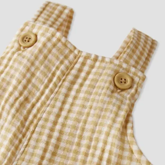 little Planet By Carter's Baby Ochre Gingham Gauze Shortalls Bodysuit - Yellow image {2}
