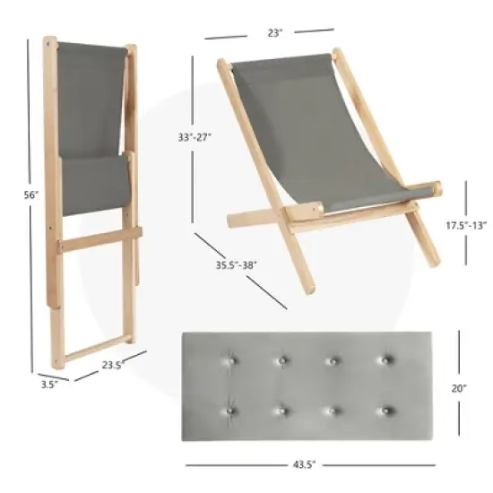 Costway Set of 4 Foldable Wood Sling Beech Chairs w/ 3 Adjustable Positions&Free Cushion image {2}