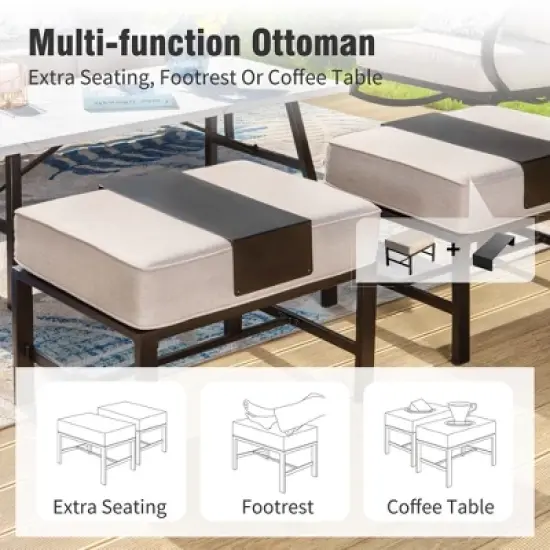 Captiva Designs 7pc Metal Patio Furniture Conversation Set with Swivel Chairs for Garden Porch Backyard image {4}