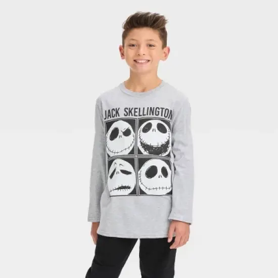 Boys' The Nightmare Before Christmas Jack Skellington Long Sleeve Graphic T-Shirt - Heather Gray image {3}