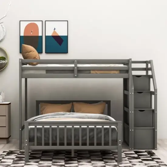 Twin over Full Loft Bed with Staircase - ModernLuxe image {2}