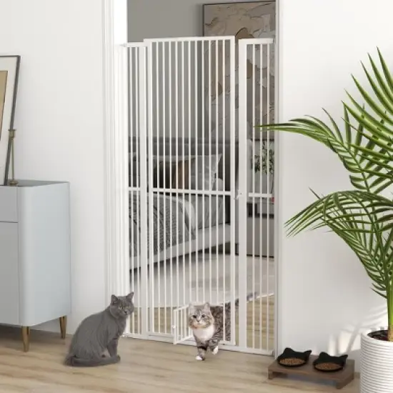 PawHut 67" Extra Tall Pet Gate for Cats, 30"-41" Dog Gate with Cat Door, 1.4" Narrow Gap, 2.8" and 5.5" Extension, for Doorway, Hallway, Stairway image {2}