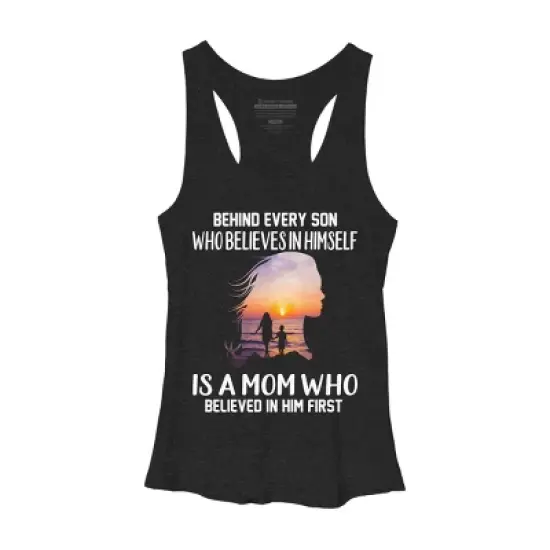 Women's Design By Humans Mother Behind Every Son Who Believes In Himself Is A Mom By corndesign Racerback Tank Top image {2}