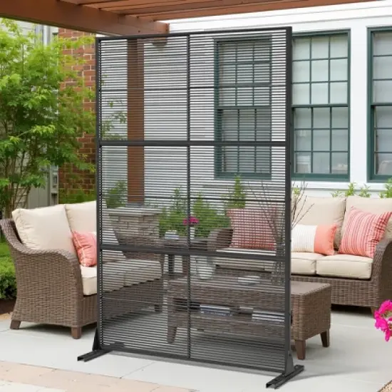 Wooakway 72"H &times; 47"W Black Woven Metal Room Divider Privacy Screen with Trellis and Arbors for Garden Patio image {7}