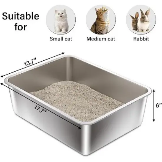 Ridstar Medium Stainless Steel Cat Litter Box for Cats & Rabbits-Silver image {4}