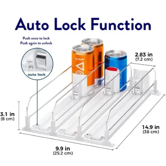 OnDisplay Drink Can Organizer for Fridge - White Automatic 15 Can Pusher Glide Dispenser image {4}