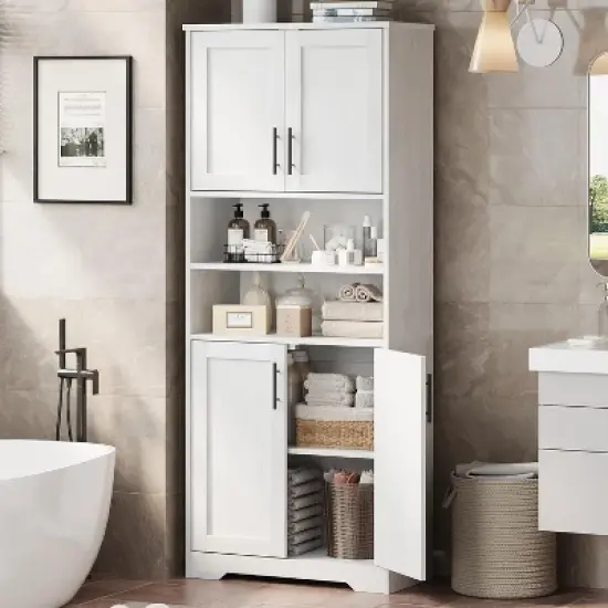 67" Tall Storage Cabinet, Tall Bathroom Cabinet with 4 Doors and Adjustable Shelves, Freestanding Kitchen Pantry Cabinets, Cupboard image {8}