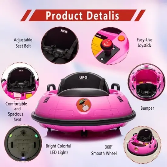 12V Kids Bumper Car with Remote Control, 360&deg; Spin, 3 Speed Modes, LED Flashing Lights image {4}
