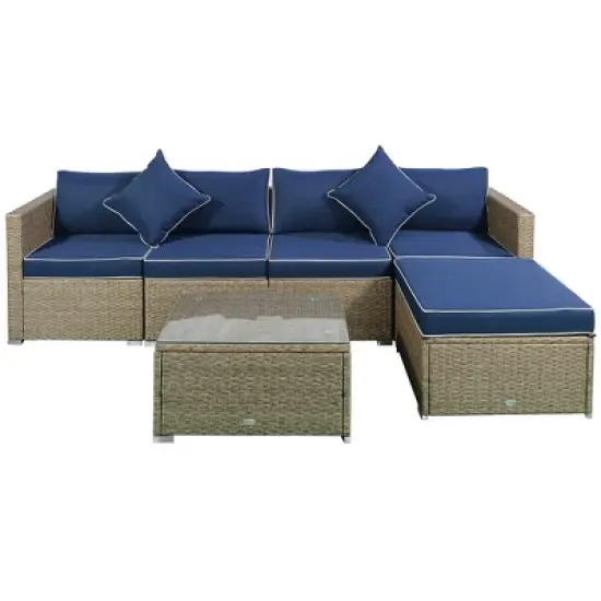Outsunny 6 Pieces Outdoor PE Rattan Sofa Set, Sectional Conversation Wicker Patio Couch Furniture Set with Cushions and Coffee Table image {3}