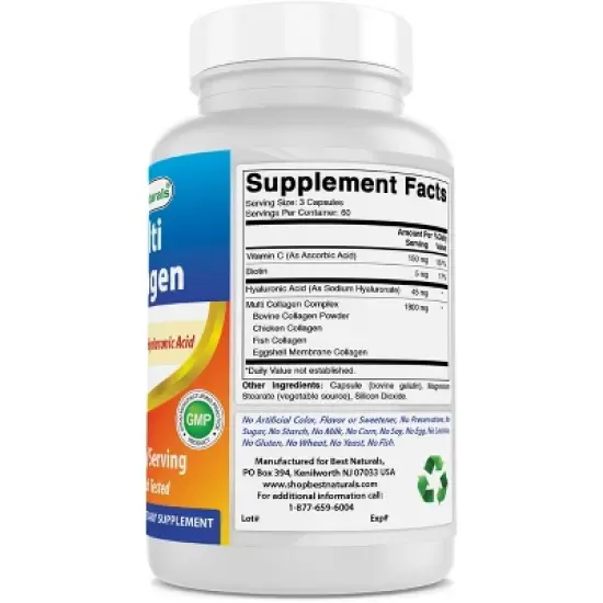 Best Naturals Multi Collagen Pills 2000mg for Women & Men - Capsules for Hair Skin and Nails with Types I II III V X 180 count image {2}