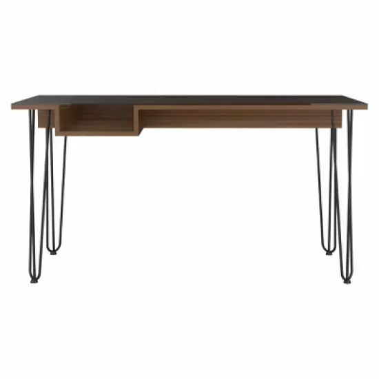 GlasFlength Desks Metal Frame Rustic Computer Desk Gaming Desk Home Office Desk Simple Design for Small Spaces, Brown, 21.7"*55.1"*29.2" image {4}