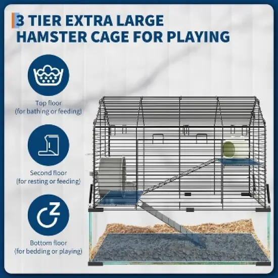Metal Hamster Cage with Transparent Hamster Habitats, Small Animal Cage, Pet Mouse Cages with Water Bottle for Rats, Hamsters & Hedgehogs, Guinea Pigs image {6}