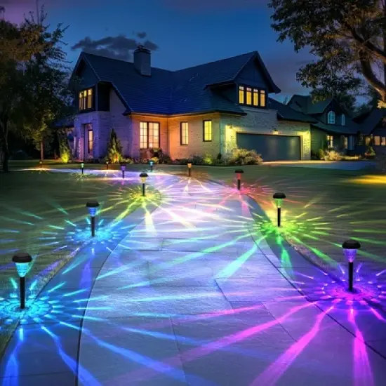 GIGALUMI 12 Pack Solar Pathway Lights, RGB Color Changing, IP65 Waterproof LED Solar Lights for Garden, Lawn and Landscape image {7}