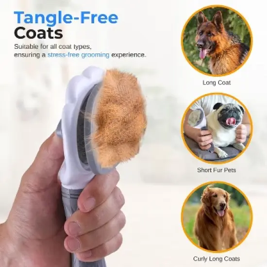 SereneLife Self-Cleaning Pet Grooming Brush with Massage Bristles & Easy Release Button &ndash; Gray &ndash; SLPTBRSH1 image {4}