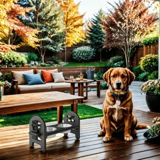 INFURNIC Pet Bowl Adjustable Travel Ready Recycled Durable Poly Lumber Easy to Pack Modern Design, Black, 19"*7"*9.5" image {3}