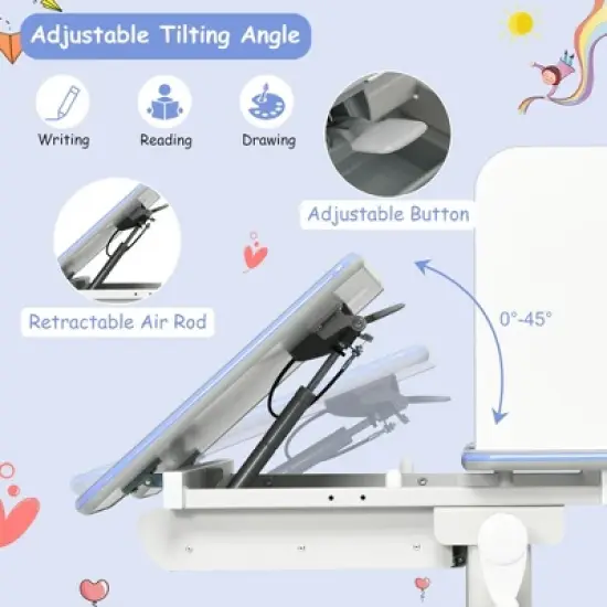 Costway Kids Writing Desk Student Study Table Height Adjustable w/Tilt Desktop image {7}