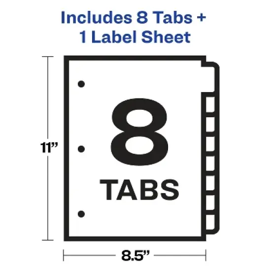 Avery 8 Big Tab Dividers for 3 Ring Binder, Easy Print & Apply Clear Label Strip, Index Maker Customizable White Tabs, 1 Set (11491) image {5}