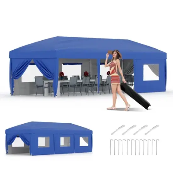 10x30 Heavy Duty Pop Up Canopy w/8 Sidewalls, Roller Bag & Full Kit (Anchors, Ropes, Stakes) - 3 Height Adjustable image {8}