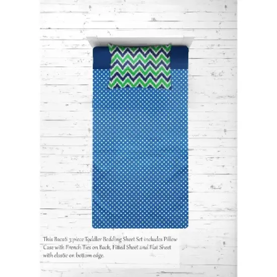 Bacati - MixNMatch Navy Green Chevron Dots 3 pc Toddler Sheet Set image {4}