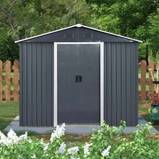 MOEPISY 8ft X 4ft Outdoor Metal Storage Shed With Window And Metal Foundation, Black And White image {1}
