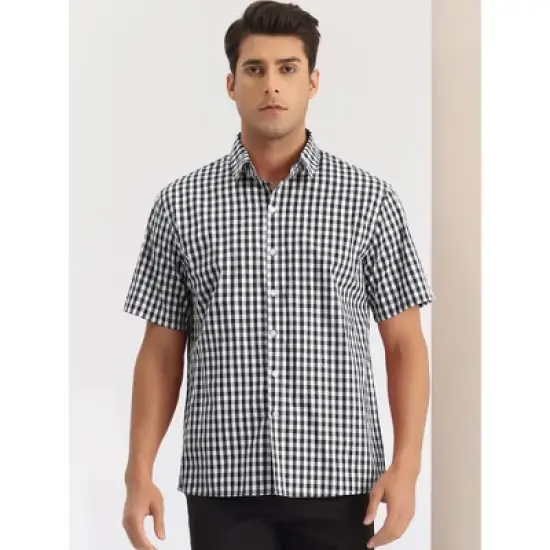 INSPIRE CHIC Men's Short Sleeves Button Down Gingham Pattern Shirt image {1}
