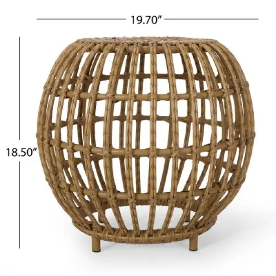 GDFStudio Whitetail Outdoor Boho Wicker Side Table, Light Brown image {2}