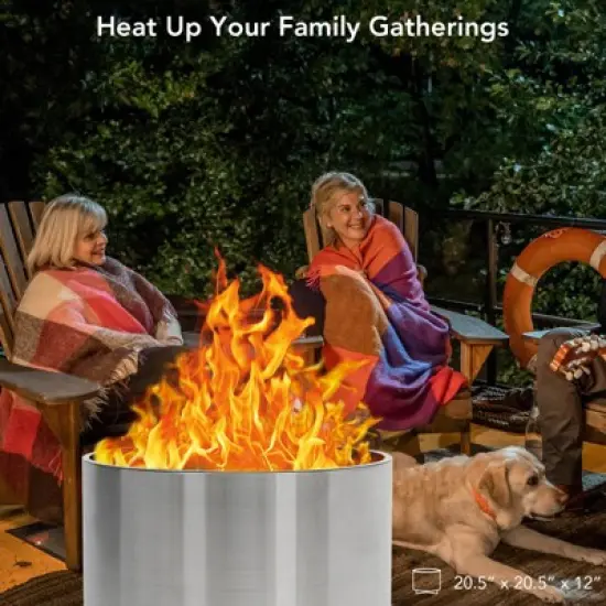 20.5" Smokeless Fire Pit, Portable Stainless Steel Wood Burner with Air Switch & Ash Pan, 80% Less Smoke, Even Heat for Camping/Backyard image {8}