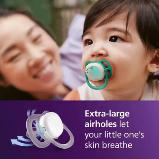 Philips Avent Ultra Air Pacifiers 6-18m - Chameleon/Sleeping Monkey Night - 4pk image {6}