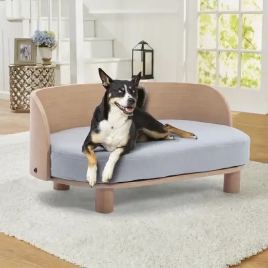 Corgi 26" Wide Small Dog Bed with Removable Cover,Velvet Cushion With Solid Wood legs and Bent Wood Back-The Pop Maison image {12}