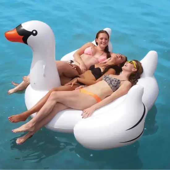 Swimline 75" Water Sports Inflatable Giant Swan 1-Person Swimming Pool Ride-On Float Toy - White/Black image {4}