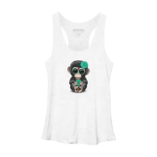 Women's Design By Humans Blue Day of the Dead Sugar Skull Baby Chimp By jeffbartels Racerback Tank Top image {9}