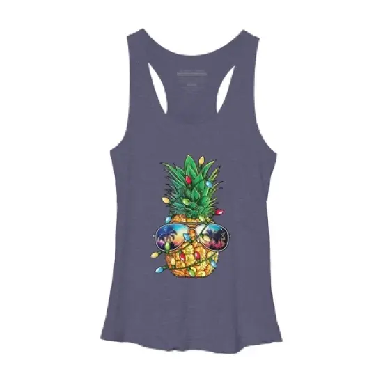 Women's Design By Humans Pineapple Christmas Tree Lights Xmas Men Gifts Sunglasses T-Shir By NekoShop Racerback Tank Top image {4}