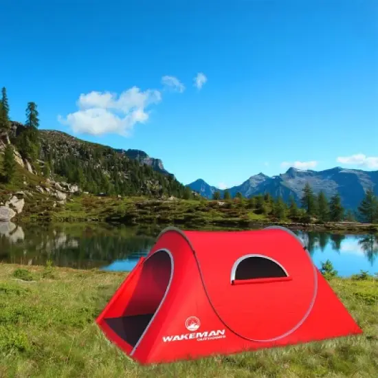 Pop-up Tent - 2 Person Water-Resistant Barrel Style Tent for Camping With Rain Fly and Carry Bag - Starchaser 2-person Tent by Wakeman Outdoors (Red) image {1}