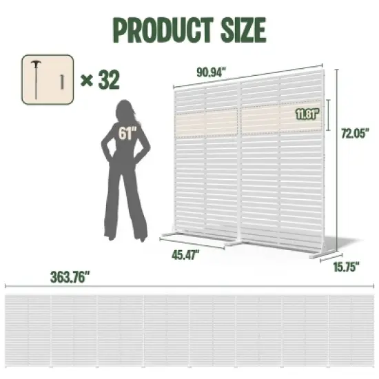 SEVOBAL 8pc Patio Screen Patio Privacy Porch Screen Patio Screens Paged Patio Decorative Screens Patio Screen Decor Outdoor, White, 363.76"*15.75"*72" image {2}