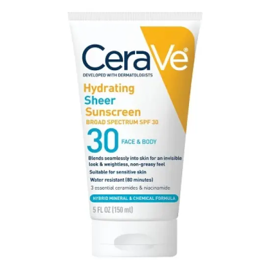 CeraVe Hydrating Sheer Sunscreen Lotion for Face and Body - SPF 30 image {10}