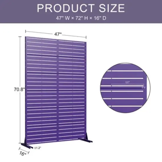PexFix 72 in. x 47 in. Purple Metal Freestanding Privacy Screen Garden Fence For Deck Patio Balcony Outdoor Privacy Panel Louvered Design image {4}