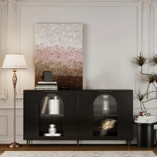 Modern Accent Storage Cabinet with 4 Doors, Wooden Sideboard Buffet Cabinet, Entertainment Center Media Console Table for Kitchen Living Room Entryway image {1}