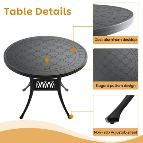 3-Piece Patio Set: Round Table & 2 Chairs - Cast Aluminum, All-Weather & Adjustable Legs for Balcony/Backyard image {6}