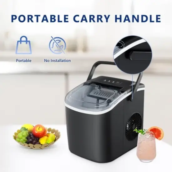 Simzlife Ice Maker Countertop, 26 Lbs/24H, Bullet Ice, 9 Pcs/6 Min, Portable Machine with Handle, Auto-Cleaning, Ultra Quiet, Smart Operation, Black image {4}