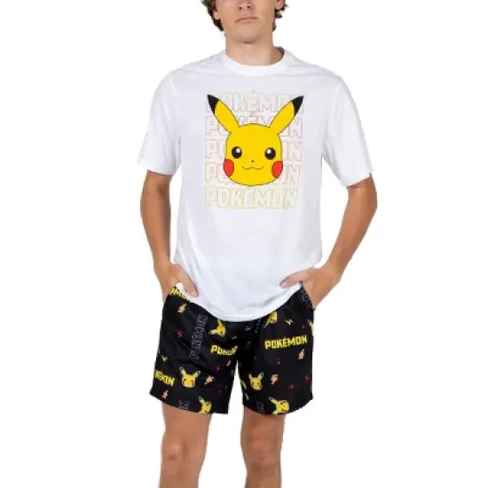 Pokemon Pikachu Big Face Men's Crew Neck Short Sleeve Tee & Sleep Pajama Shorts Combo Set image {4}