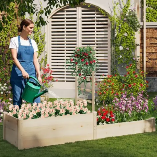 Costway 87" Raised Garden Bed with Trellis 2 Planter Boxes Open-ended Base for Patio image {4}