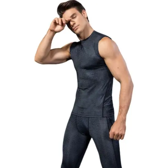 Anna-Kaci Active Men's Sleeveless Compression Workout Top with Textured Fabric and Fitted Athletic Cut image {2}