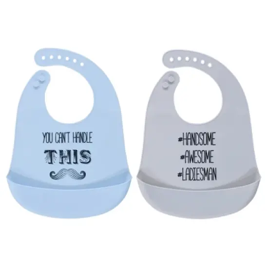 Hudson Baby Infant Boy Silicone Bibs 2pk, Mustache, One Size image {1}