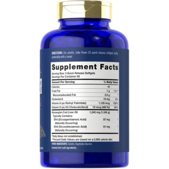 Carlyle Cod Liver Oil Softgels | 1245mg | 250 Count image {1}